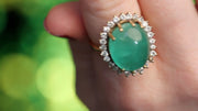 15Ct Cabochon Emerald and Diamond Ring