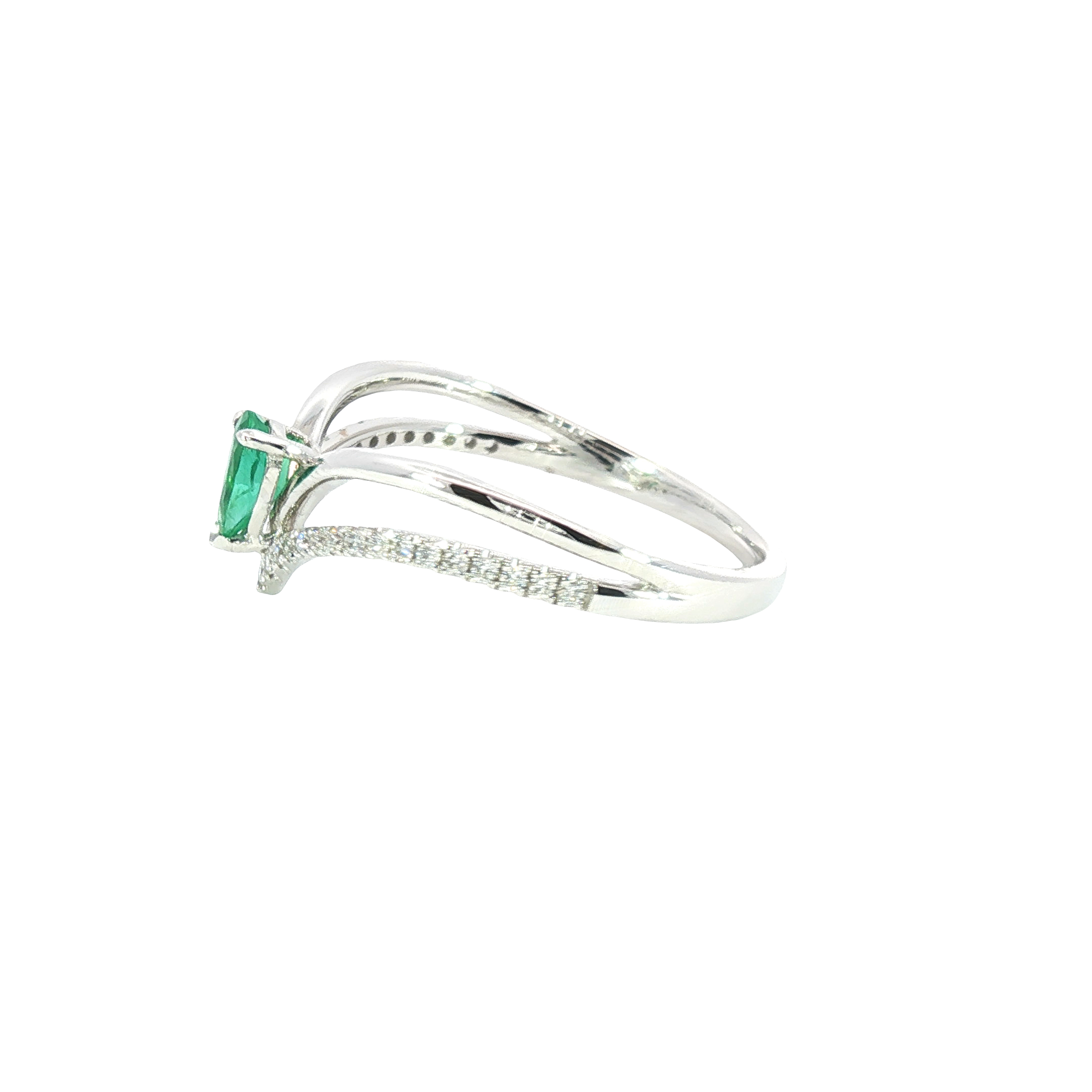 14K White Gold Pear-Shaped Emerald & Diamond Ring