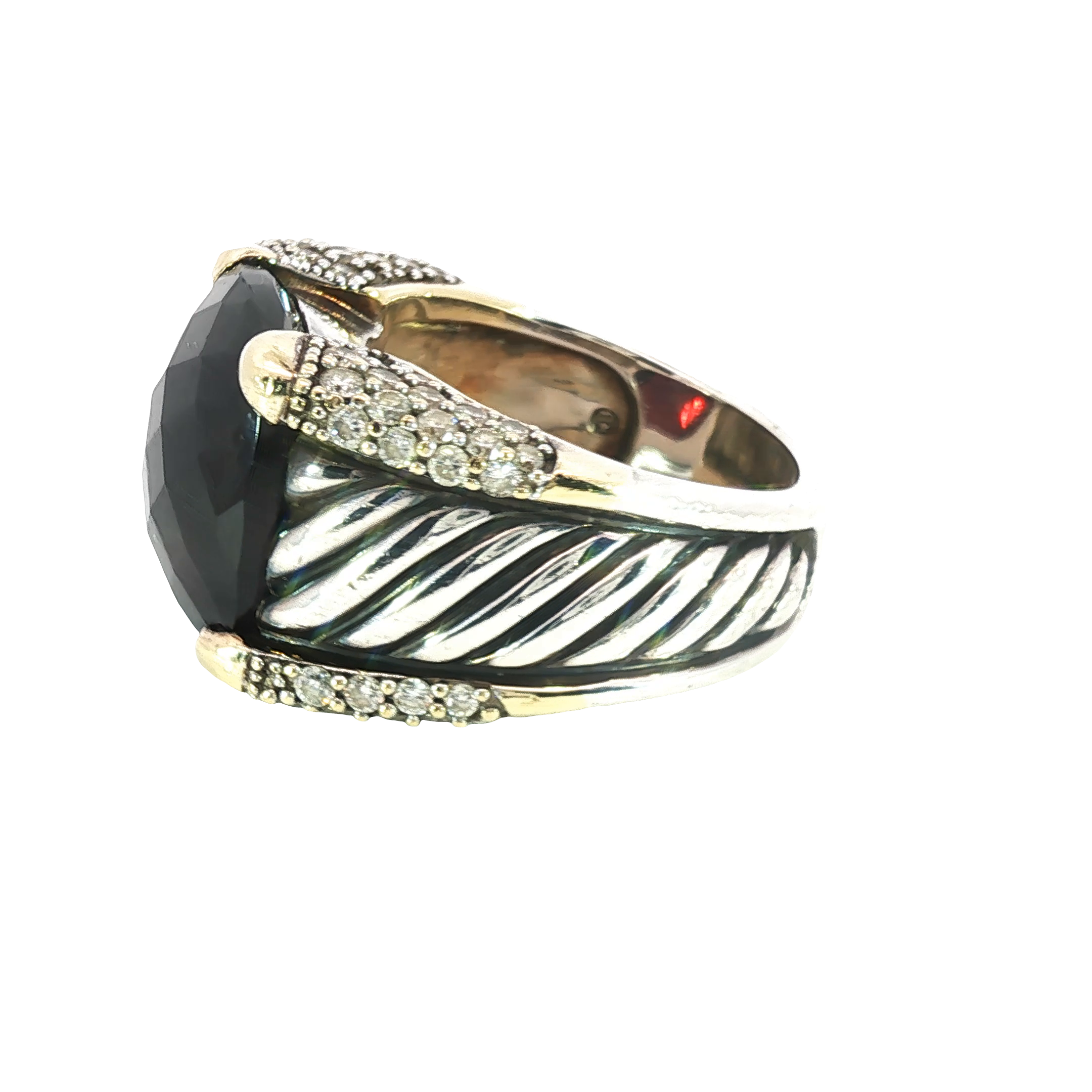 Checkerboard Garnet Ring in 18K Yellow Gold & Sterling Silver