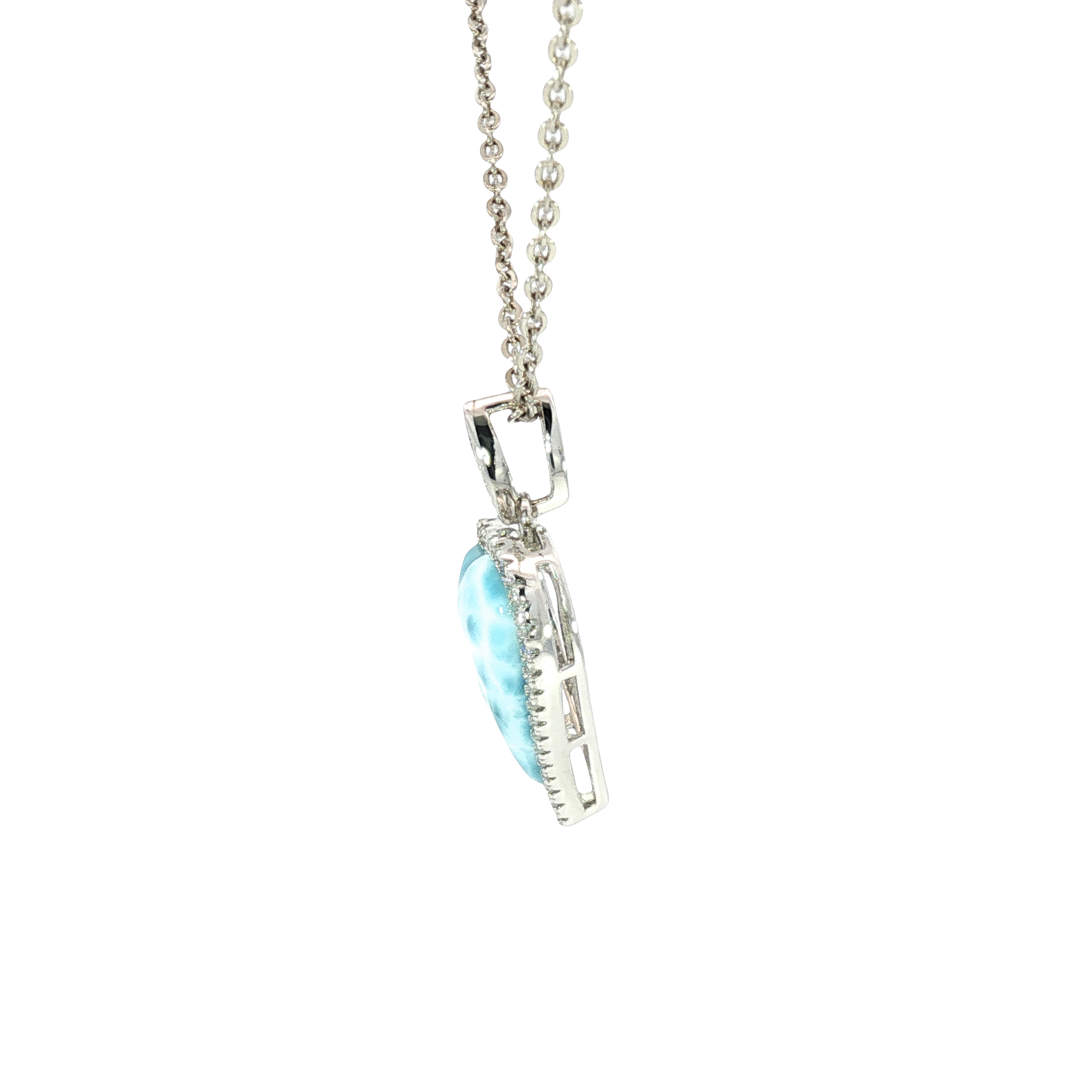 Larimar Heart Cubic Zirconia Pendant & Chain in Sterling Silver