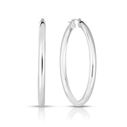 10K White Gold 3x40mm Hoop Earrings