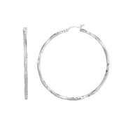 Sterling Silver 50mm Diamond Cut and Twist Hoop Earrings