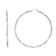 Sterling Silver 45mm Edged Diamond Cut Hoop Earrings