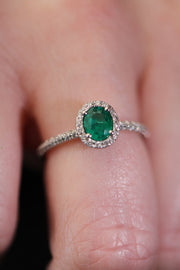 Emerald with Diamond Halo & Band Ring