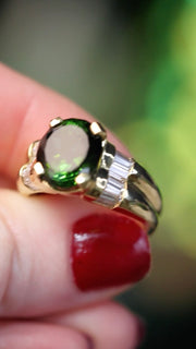 5.2 ct Oval Green Tourmaline with Diamond Baguettes Ring