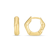 14K Yellow Gold Bamboo Huggie Hoop Earrings