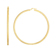 14K Yellow Gold 3x80mm Textured Hoop Earrings