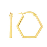 14K Yellow Gold Hexagon Hoop Earrings