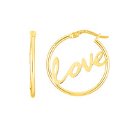 14K Yellow Gold Love Hoop Earrings