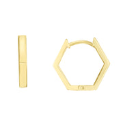 14K Yellow Gold Hexagon Huggie Hoop Earrings