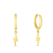 14K Yellow Gold Lighting Bolt Drop Hoop Earrings