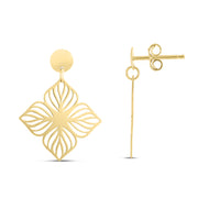 14K Yellow Gold Flower Cutout Drop Earrings