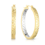 14K Two-Tone Gold Diamond Cut Hoop Earrings