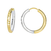 14K Two-Tone Gold Diamond Cut Hoop Earrings