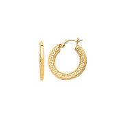 14K Yellow Gold Greek Key Hoop Earrings