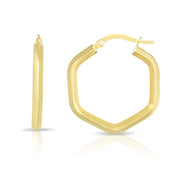 14K Yellow Gold Hexagon Hoop Earrings