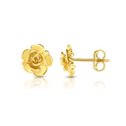 14K Yellow Gold Rose Stud Earrings