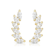 14K Yellow Gold Marquise CZ Ear Climber Earrings