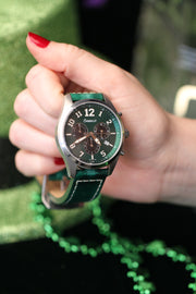 Swiss Chronograph Men's Watch with Green Leather Strap