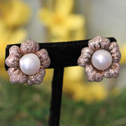 Pearl & Diamond Flower Earrings