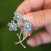 14K White Gold Aquamarine Flower Brooch