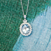 14K White Gold Aquamarine Diamond Pendant Necklace