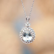 14K White Gold Aquamarine Diamond Pendant Necklace