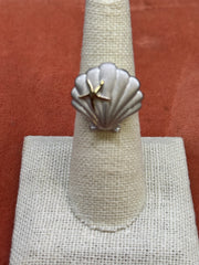 Sterling Silver Shell Ring with 14kt Yellow Gold Starfish