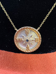 14kt Yellow Gold Chain with Mother of Pearl Compass Pendant