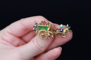 18K Yellow Gold Ruby & Enamel Carriage Brooch