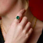 18K Yellow Gold 3.60 Carat Emerald & Diamond Accented Ring