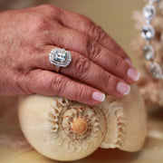 Aquamarine Double Diamond Halo Ring