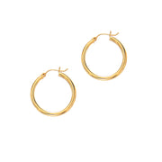 14K Yellow Gold 3x25mm Hoop Earrings