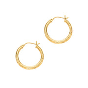 14K Yellow Gold 3mm Diamond Cut Hoop Earrings