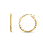 14K Yellow Gold 3mm Diamond Cut Hoop Earrings