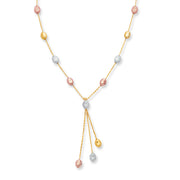 14K Tri-Color Gold Polished & Satin Alternating Pebble Anklet