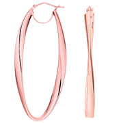 14K Rose Gold Twisted Oval Hinged Hoop Earrings