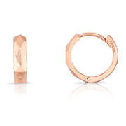 14K Rose Gold Faceted Huggie Hoop Earrings