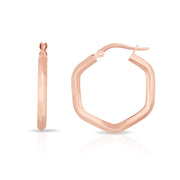 14K Rose Gold Hexagon Hoop Earrings