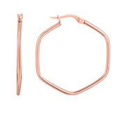 14K Rose Gold Rounded Edges Hexagon Hoop Earrings