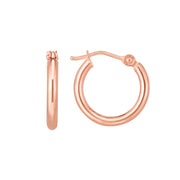 14K Rose Gold 2x15mm Hoop Earrings