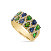 14K Yellow Gold Sapphire and Green Garnet Anniversary Band Ring