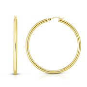 14K Yellow Gold 3x50mm Hoop Earrings