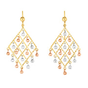 14K Tri-Color Gold Bead Chandelier Earrings