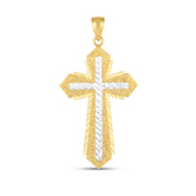 14K Two-Tone Gold Diamond-Cut Cross Pendant