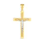 14K Two-Tone Gold Diamond-Cut Crucifix Pendant