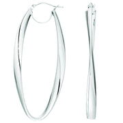 14K White Gold Twisted Oval Hinged Hoop Earrings