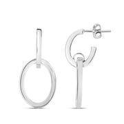 14K White Gold Interlocking Drop Hoop Earrings