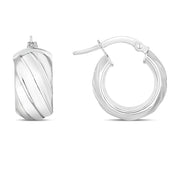 14K White Gold Wide Ribbed Twist Hoop Earrings