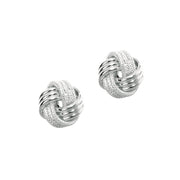 14K White Gold Polished & Diamond Cut Love Knot Stud Earrings